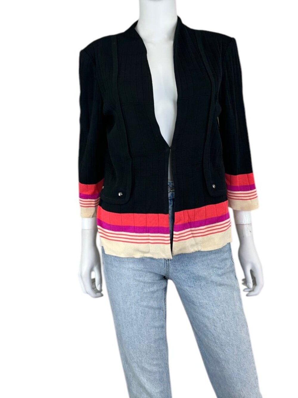 MING WANG Black Sweater Knit Cardigan Jacket Size M